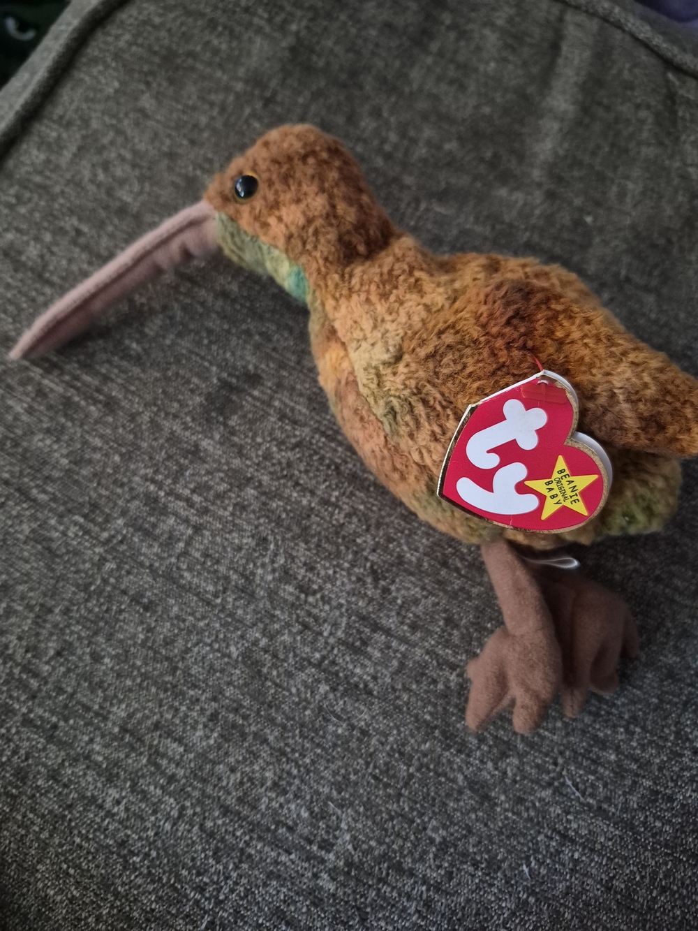 Ty Brown Kiwi Bird Plush with Green Accents